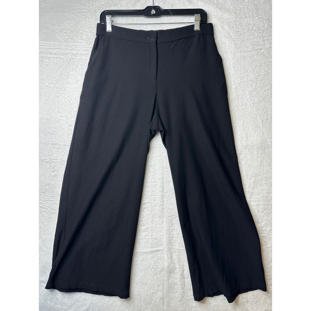Eileen Fisher Petite Wide Leg Pants Women PM Black Elastic Waist Cropped